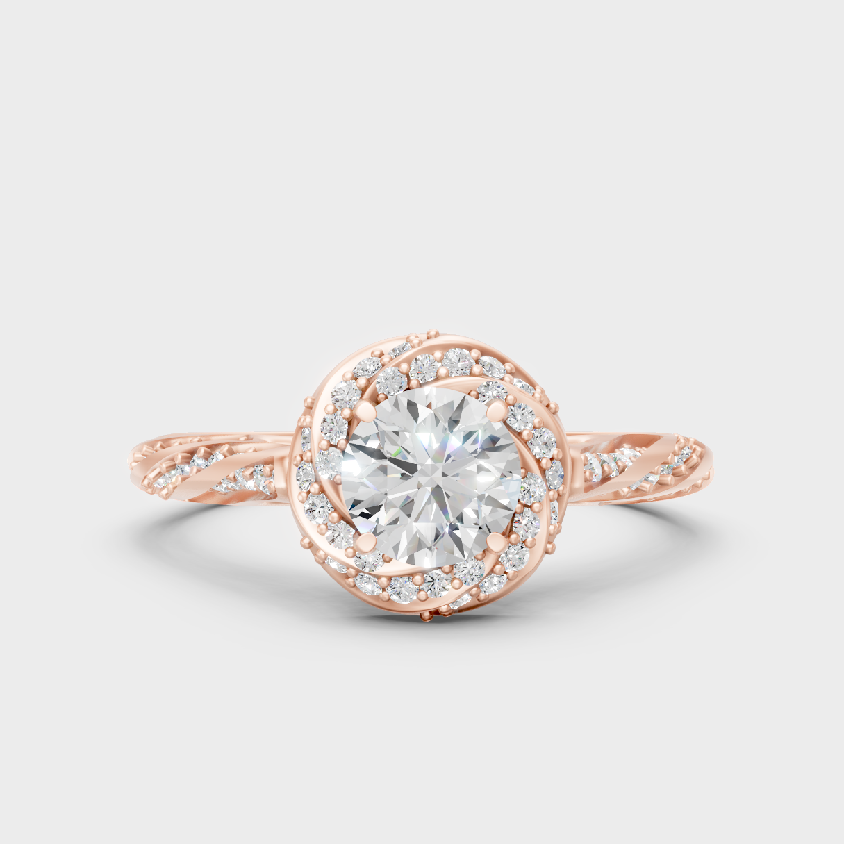 Romantic 18K Rose Gold Engagement Ring With Lab Diamond Twist Halo